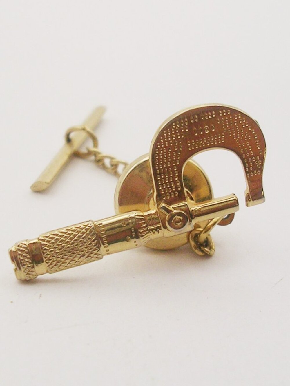 Micrometer Tool Tie Tack Pin with Chain vintage Men's Formal Necktie Holder